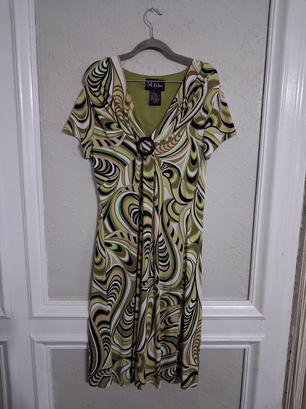 Vintage y2k Romcom midi dress 18 swirly green 2000s aline flirty plus